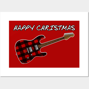 Happy Christmas Plaid Electric Guitar For Guitarists Posters and Art